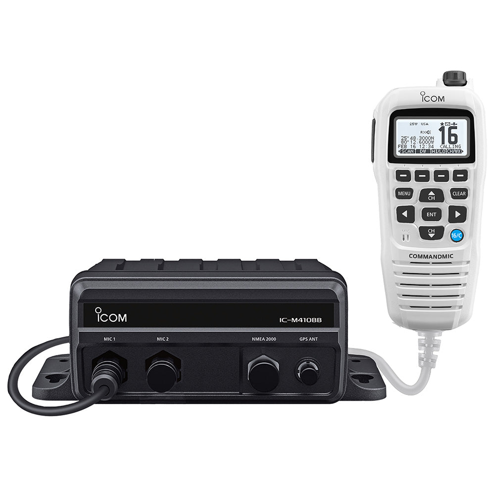 Icom ICM410BB GW 11 Black Box VHF wWhite Command Mic 2 Command Mic Ports M410BB GW 11 USA