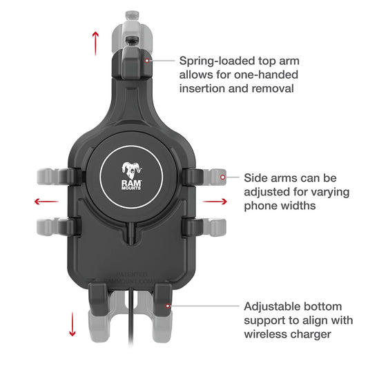 Ram Mount RAM QuickGrip Pro wBall Qi2 15W Wireless Charger RAMHOLPD5BW2MU