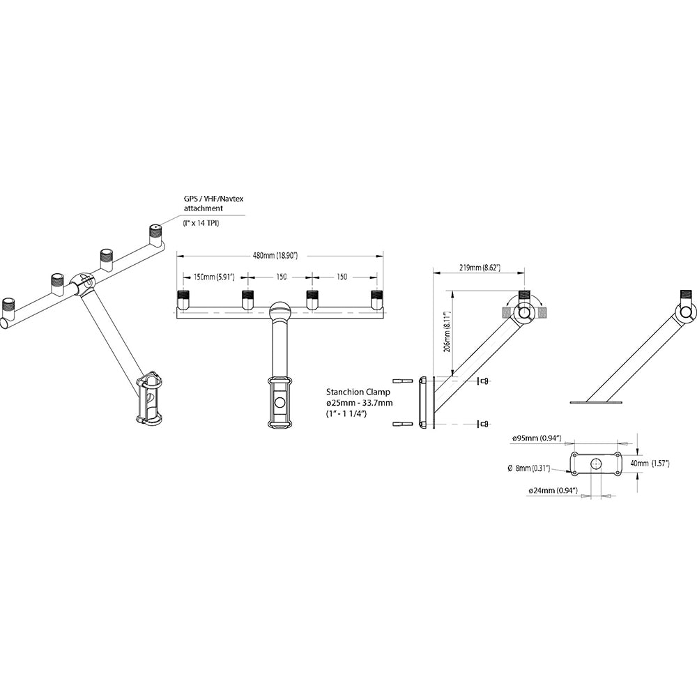 Scanstrut TB01 TBar Mount fGPSVHF Antenna TB01