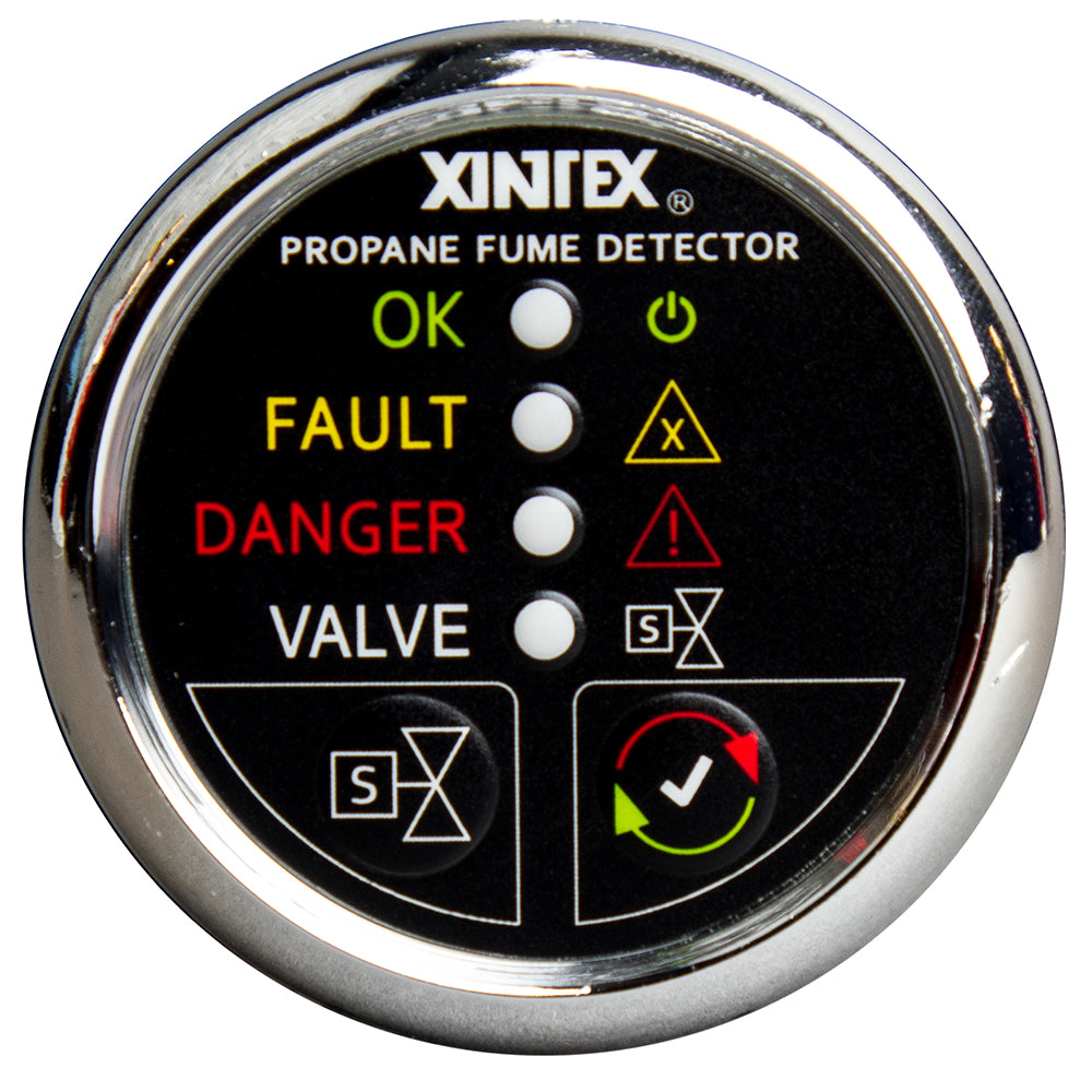 FireboyXintex Propane Fume Detector wPlastic Sensor Solenoid Valve Chrome Bezel Display P1CSR