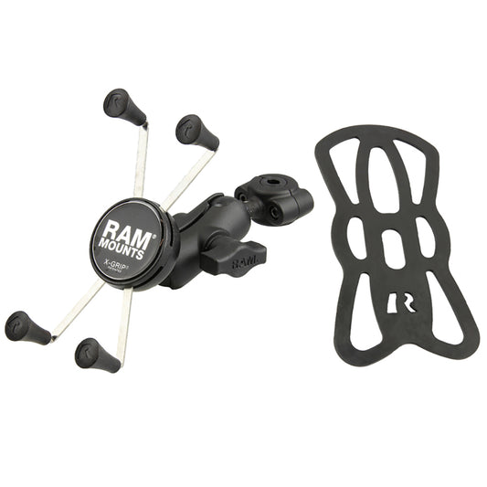 RAM Mount RAM Torque 38 58 Diameter Mini Rail Base with 1 Ball Short Arm and XGrip for Larger Phones RAMB4083762AUN10