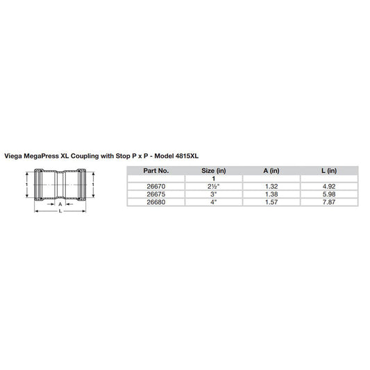 Viega MegaPress 212 Carbon Steel Coupling wStop wFMK Double Press Connection Smart Connect Technology 26670