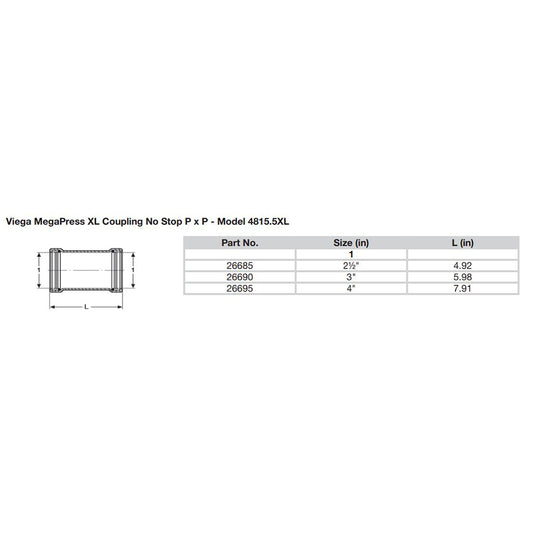 Viega MegaPress 4 Carbon Steel Coupling wo Stop wFMK Double Press Connection Smart Connect Technology 26695