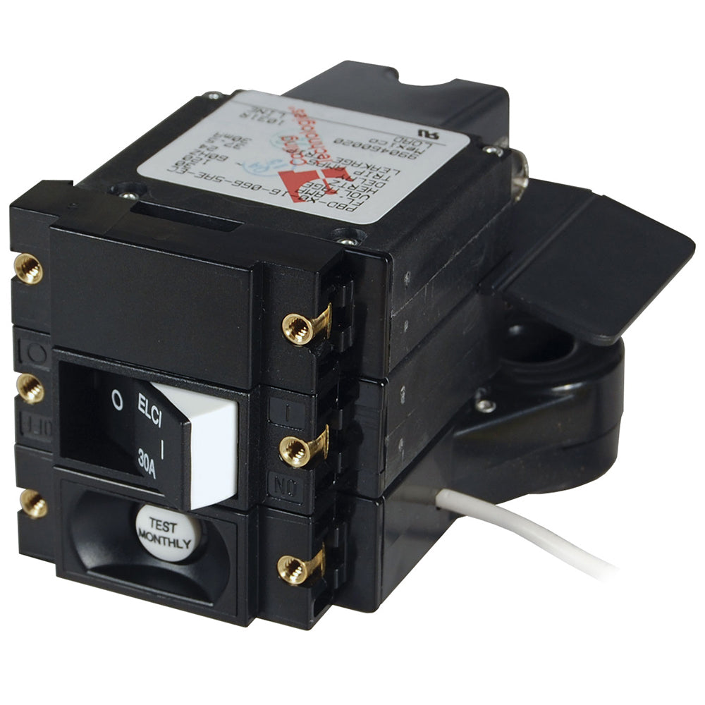 Blue Sea ASeries ELCI Main Circuit Breaker Double Pole 120V AC 30A Flat Rocker 3102100