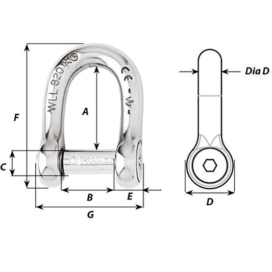 Wichard SelfLocking Allen Head Pin D Shackle 10mm Diameter 1332 1305W