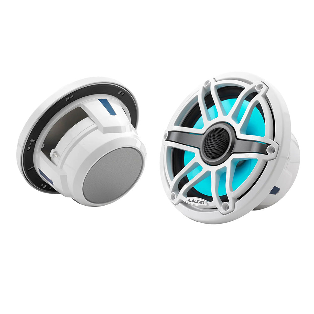 JL Audio M6 Series 77 Marine Coaxial Speakers wGloss White Sport Grille  Transflective LED Lighting  M6770XSGwGwi