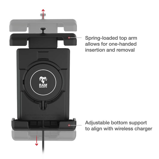 Ram Mount RAM QuickGrip Pro XL wBall  Qi2 15W Wireless Charger RAMHOLPD7BW2MU