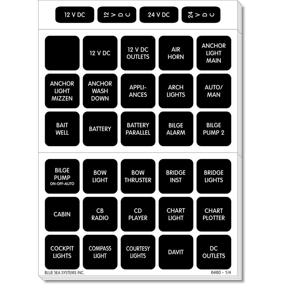 Blue Sea 4218 Square Format Label Set for Battery Management Panels  30 4218