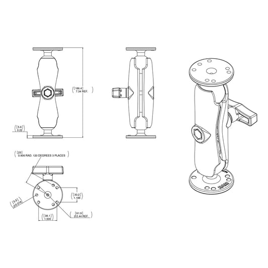 RAM Mount Double Socket Arm fGarmin Fixed Mount GPS  15 RAM101G2U