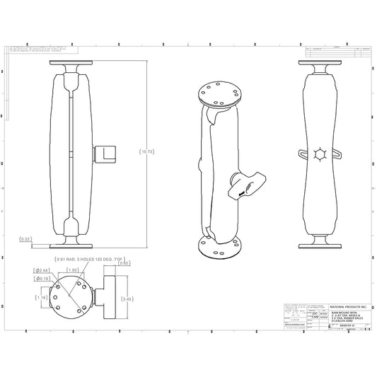 RAM Mount Ball Mount wLong Double Socket Arm 225 Round Bases wAMPs Pattern RAM101UD