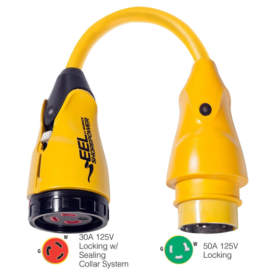 Marinco P50330 EEL 30A125V Female to 50A125V Male Pigtail Adapter  Yellow P50330