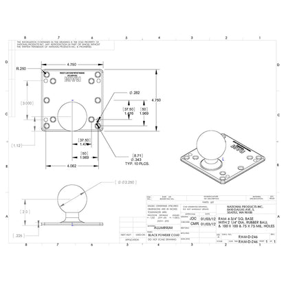 RAM Mount 100x100mm VESA Plate w225 Ball RAMD246U