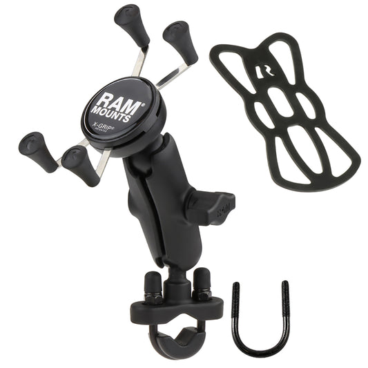 RAM Mount Handlebar Rail Mount wZinc Coated UBolt Base and Universal XGrip CelliPhone Cradle RAMB149ZUN7U