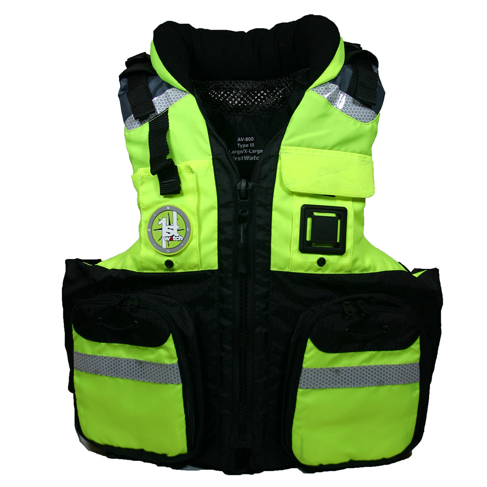 First Watch AV800 Four Pocket Flotation Vest  HiVis Yellow  Small to Medium  AV800HVSM