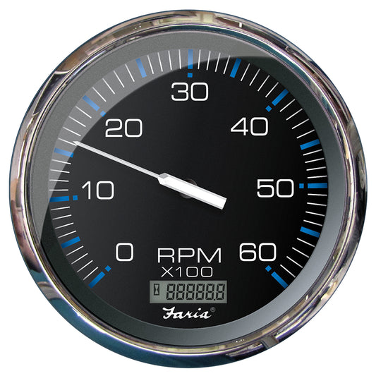 Faria Chesapeake Black 5 Tachometer wDigital Hourmeter  6000 RPM Gas Inboard 33763