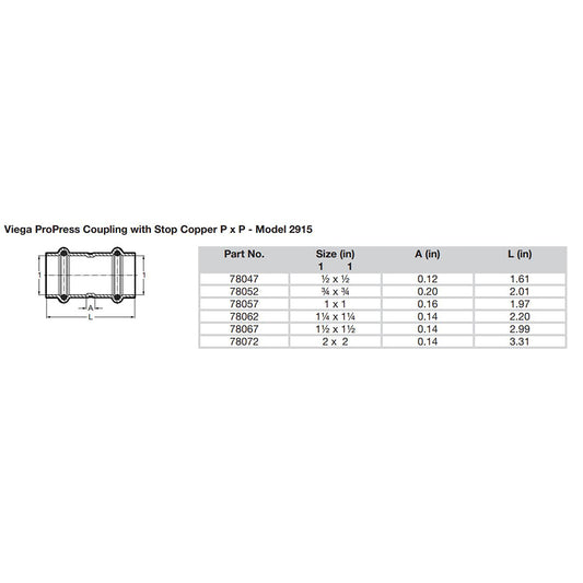 Viega ProPress 114 Copper Coupling wStop  Double Press Connection  Smart Connect Technology 78062