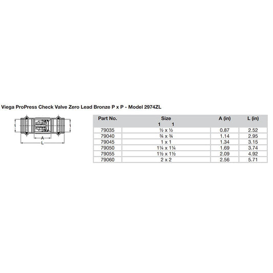 Viega ProPress 114 Zero Lead Check Valve  Double Press Connection  Smart Connect Technology 79050