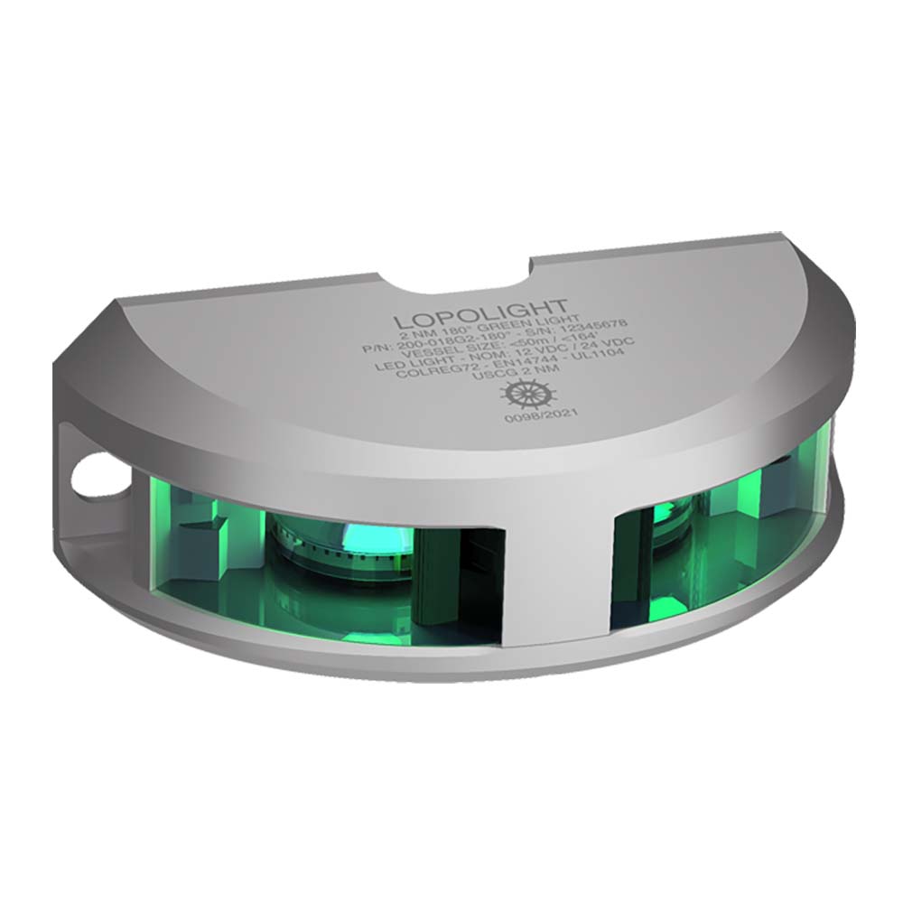 Lopolight Series 200018  Navigation Light  2NM  Vertical Mount  Green  Silver Housing 200018G2
