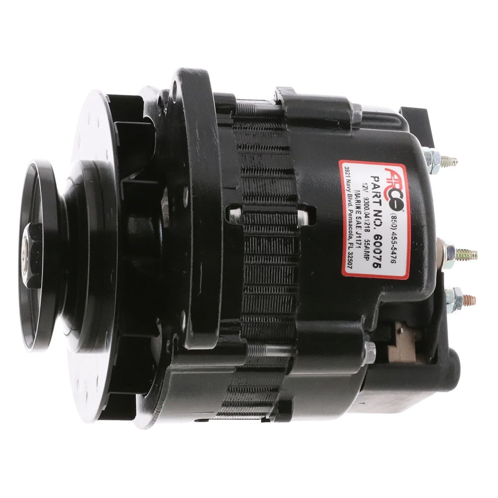 ARCO Marine Premium Replacement Universal Alternator wSingle Groove Pulley  12V 55A 60075