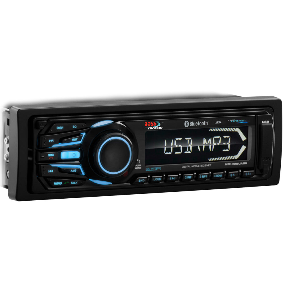 Boss Audio MR1308UABK Bluetooth  Fully Marinized MP3Compatible Digital Media Receiver wUSB  SD Memory Card Ports  Aux