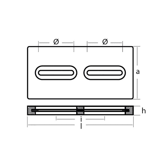 Tecnoseal Rectangular Zinc Plate Anode wInserts  12 x 6 x 1 TECDIVERSD