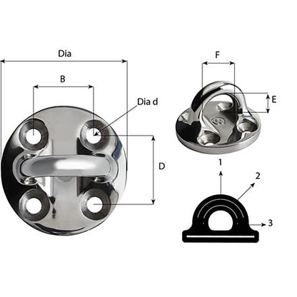 Wichard Round Pad Eye  57mm Diameter 214  Fixed 6635W