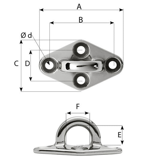 Wichard Diamond Pad Eye  Round  98mm Length 35564  M8 Screw 6646W